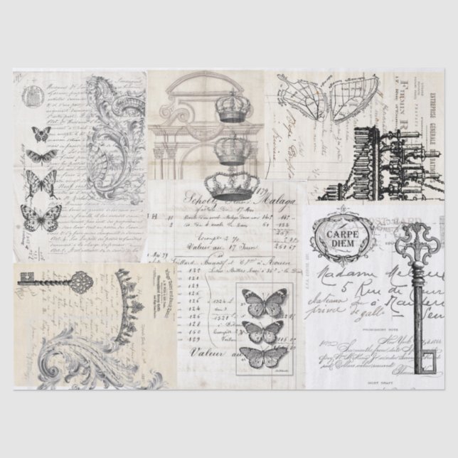 Papier Mousseline Feuille de Decoupage de collage d'éphémères (Recto)