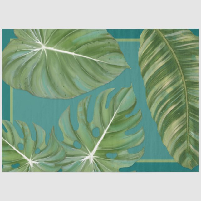 Papier Mousseline Feuille de jungle tropicale Turquoise Découpage bl (Recto)