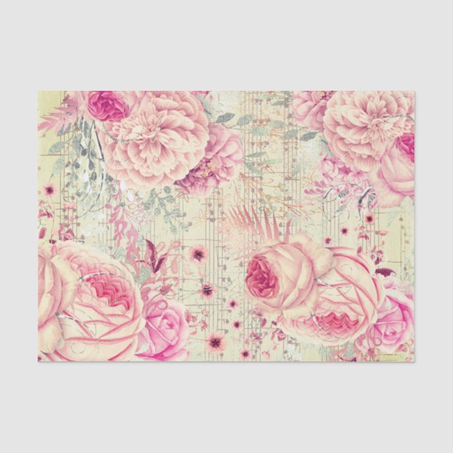 Papier Mousseline feuille de musique fleurs (Recto)