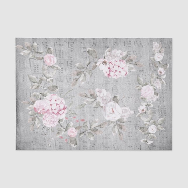 Papier Mousseline feuille de musique florale rose grise (Recto)