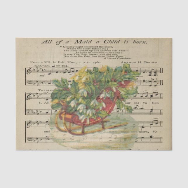 Papier Mousseline Feuille de musique Sleigh de Noël Découpage tendu (Recto)