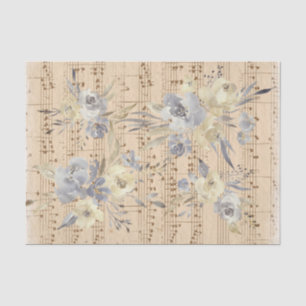 Papier Mousseline feuille de musique vintage florale