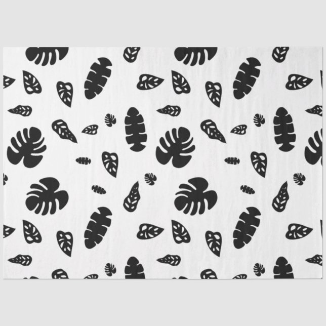 Papier Mousseline Feuille d'été noir et blanc Tropical Motif (Recto)