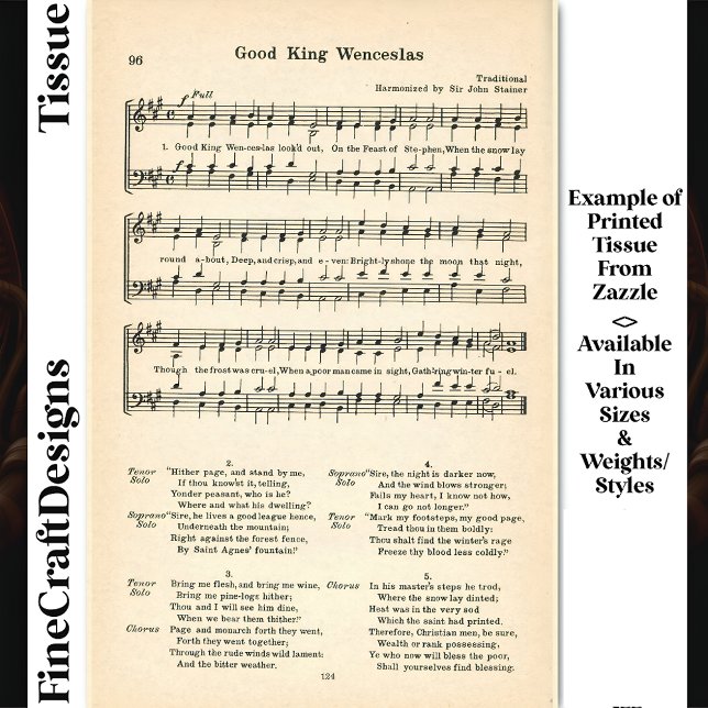 Papier Mousseline Feuille Good King Wenceslas Musique DU5 Découpage (Créateur téléchargé)