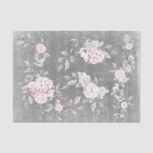 Papier Mousseline feuille grise de musique florale rose