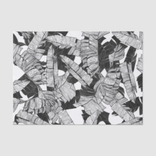 Papier Mousseline Feuille tropical noir et blanc moderne de banane