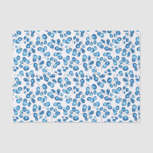 Papier Mousseline Feuilles bleus de la Marine sur blanc (Recto)