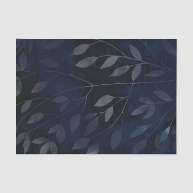 Papier Mousseline Feuilles Botaniques Bleu Foncé Mariage Moderne Chi (Recto)