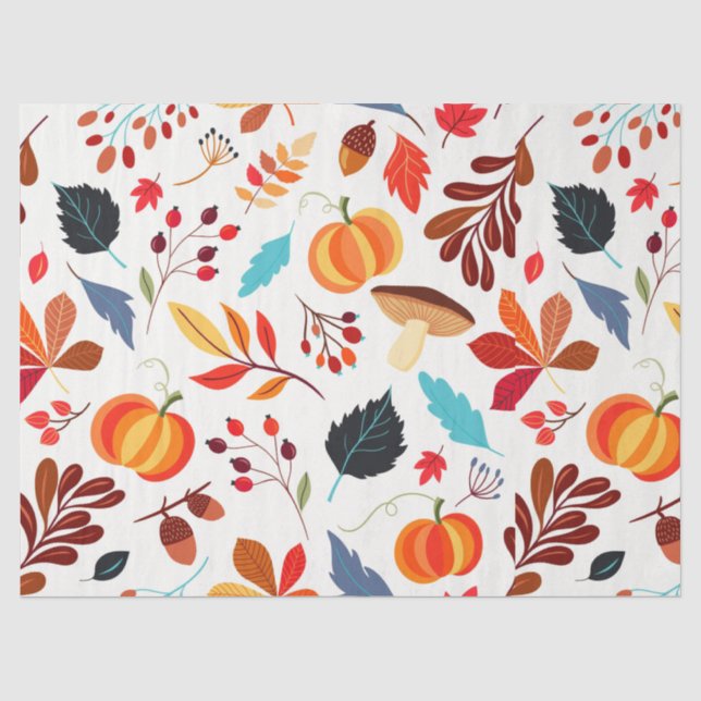 Papier Mousseline Feuilles d'automne et Motif Citrouille (Recto)