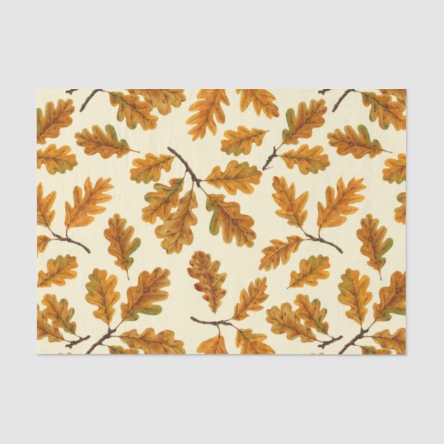 Papier Mousseline Feuilles de chêne automnal sur blanc (Recto)