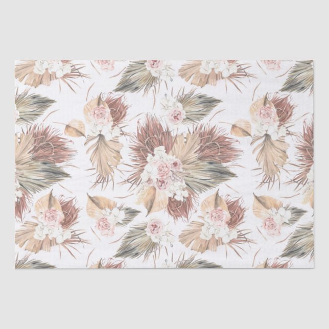 Papier Mousseline Feuilles de palmier séchées élégantes et fleurs tr (Recto)