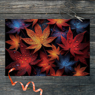 Papier Mousseline Feuilles d'érable d'automne avec gouttelettes d'ea