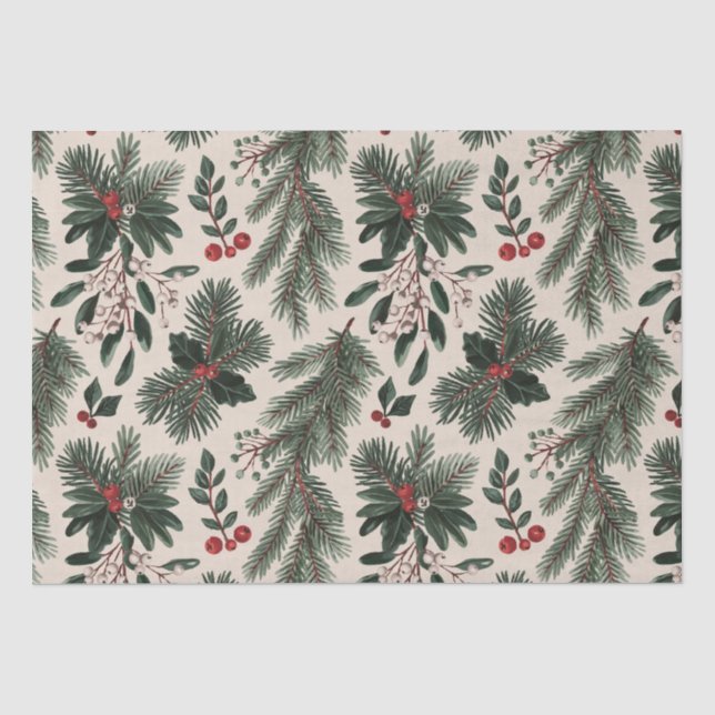Papier Mousseline Feuilles des baies sèches de Noël modernes (Recto)