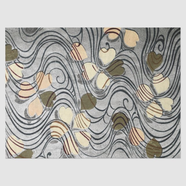 Papier Mousseline Feuilles en forme de coeur dans l'eau (Recto)