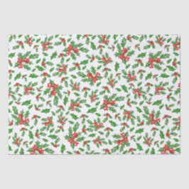Papier Mousseline Feuilles et baies de Noël rouges et verts