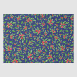 Papier Mousseline Feuilles et baies de Noël rouges et verts