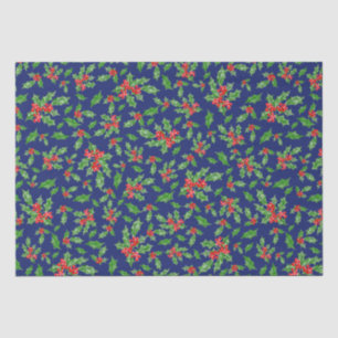 Papier Mousseline Feuilles et baies de Noël rouges et verts