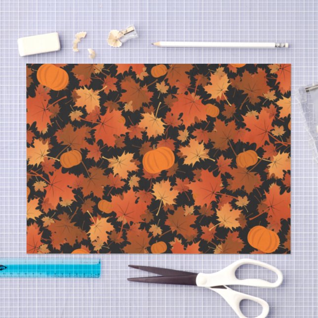 Papier Mousseline Feuilles et motifs citrouille et  de l'érable d'au (Artisanat)