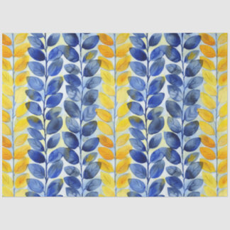 Papier Mousseline Feuilles jaune et bleu