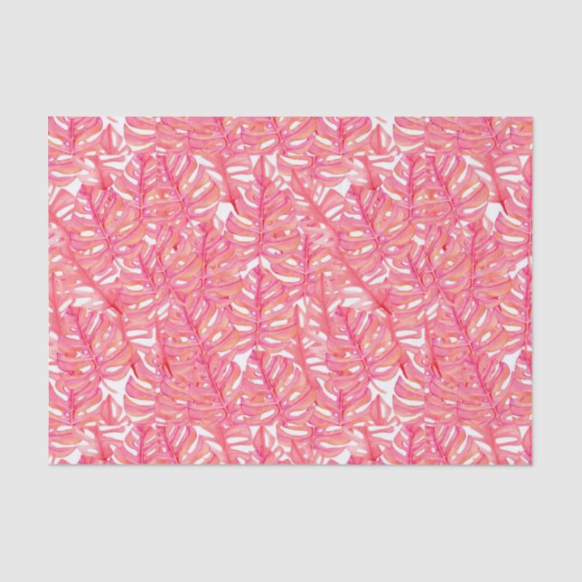 Papier Mousseline Feuilles Plantes de la Monstère rose tropicale (Recto)