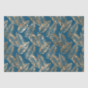 Papier Mousseline Feuilles Tropical Gold Blue