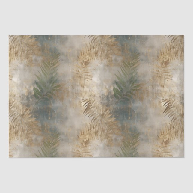 Papier Mousseline Feuilles tropicaux de l'or vert (Recto)