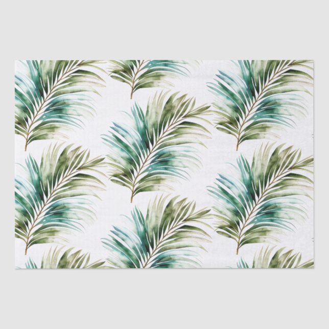 Papier Mousseline Feuilles tropicaux de Mint Green (Recto)