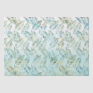 Papier Mousseline Feuilles tropicaux Gold Aqua Green