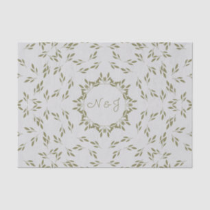 Papier Mousseline Feuilles vert olive Avoine naturelle Mariage rusti