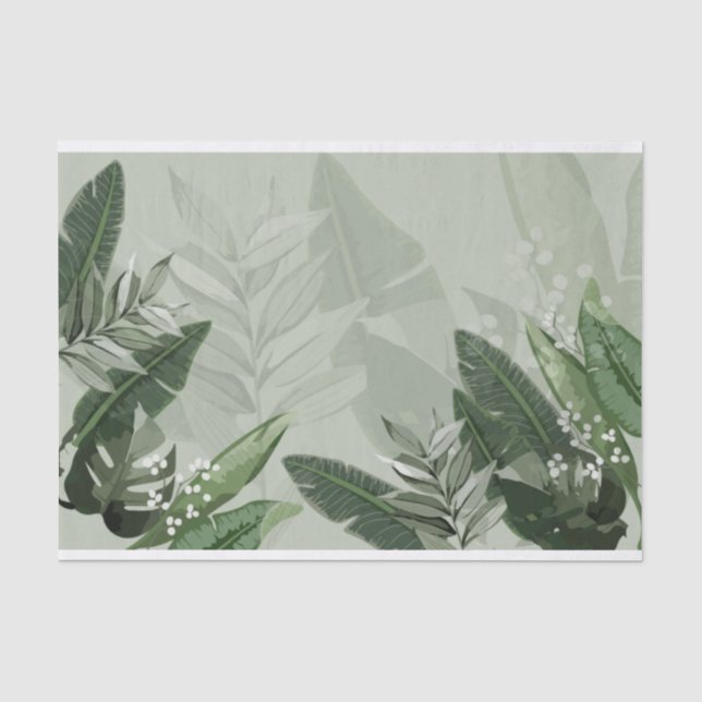 Papier Mousseline Feuilles vertes tropicales (Recto)