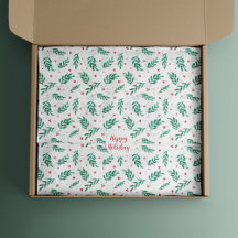 Feuilles verts et baies rouges Motif de Noël blanc