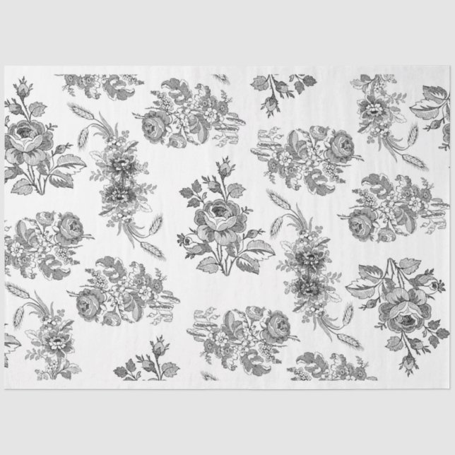 Papier Mousseline Feuillet de découpage floral noir et blanc (Recto)