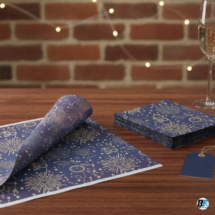 Papier Mousseline Feux d'artifice dorés de luxe Bleu marine Réveillo