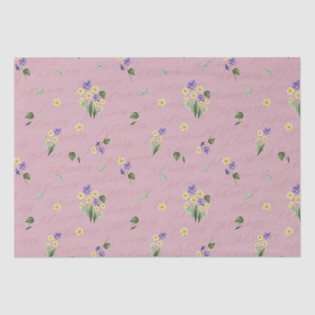Papier Mousseline Février Mois de naissance Fleurs Primrose Violet (Recto)