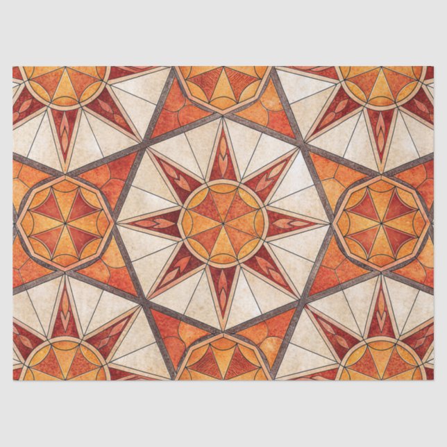 Papier Mousseline Fiery Red and Orange Starburst - Geometric Mosaic (Recto)