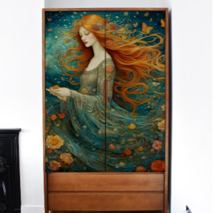 Papier Mousseline Fille à Haired avec des fleurs Découpage