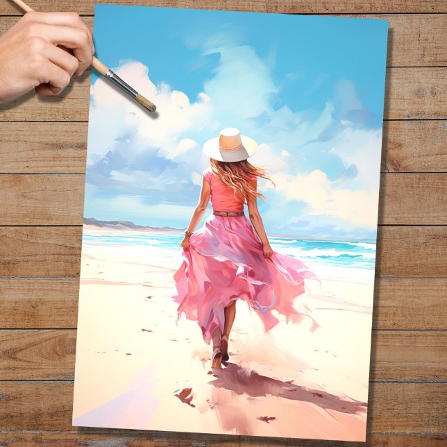 Papier Mousseline Fille à la plage 5 découpage papier (Créateur téléchargé)