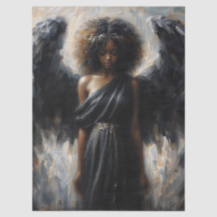 Papier Mousseline Fille Ange À Peau Brown Avec Ailes Noires
