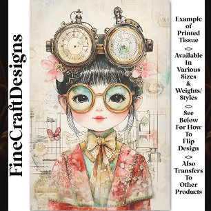 Papier Mousseline Fille asiatique aquarelle Steampunk BH9 Découpage