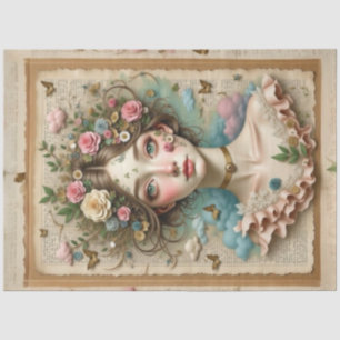 Papier Mousseline Fille aux yeux verts avec fleurs et papillons