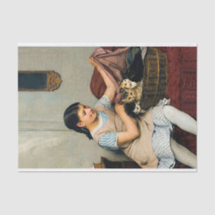 Papier Mousseline Fille avec chatons dans le panier par Albert Anker