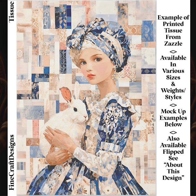 Papier Mousseline Fille avec lapin blanc, Patchwork EB9L Decoupage (Créateur téléchargé)