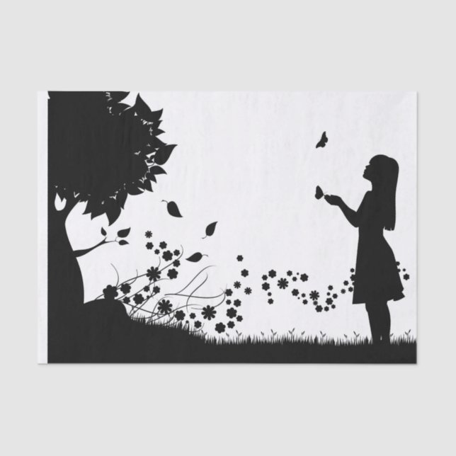 Papier Mousseline Fille avec papillons Découpage (Recto)