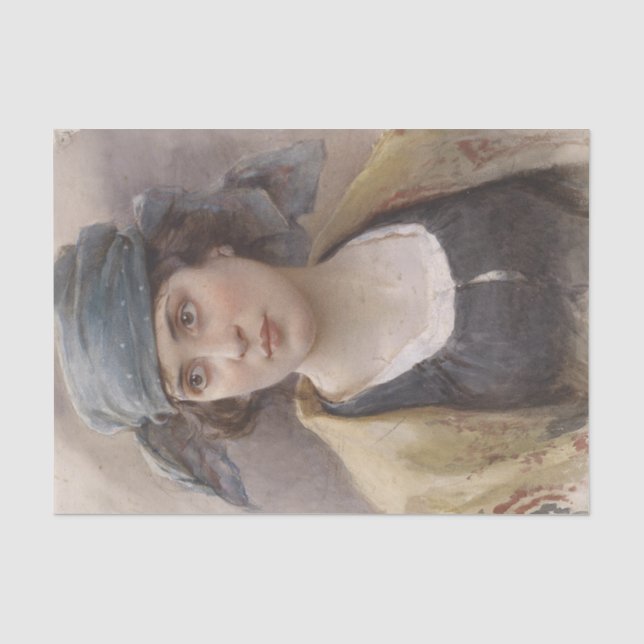 Papier Mousseline Fille avec un foulard vert (par Ludwig Passini) (Recto)