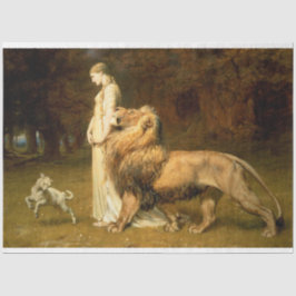 Papier Mousseline Fille avec un papier découpage mouton & lion