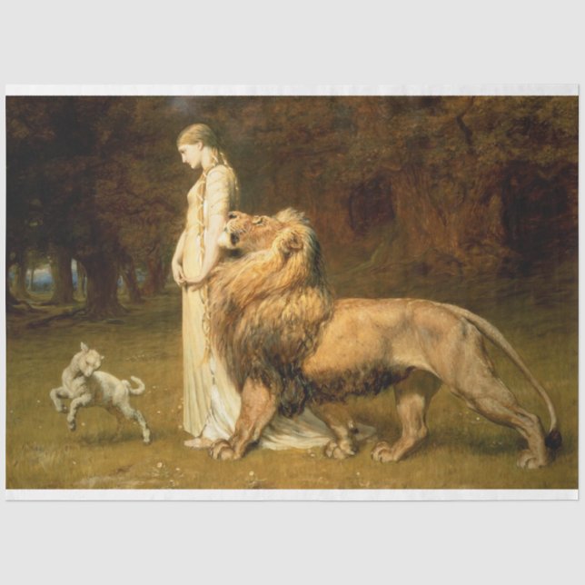Papier Mousseline Fille avec un papier découpage mouton & lion (Recto)