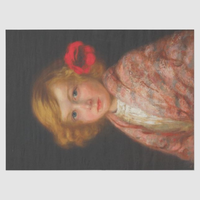 Papier Mousseline Fille avec une fleur rouge dans ses cheveux (Recto)