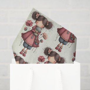 Papier Mousseline Fille avec une poupée grenouille motif fantaisiste