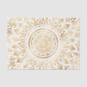 Papier Mousseline Fille Blanc Mandala Or Floral
