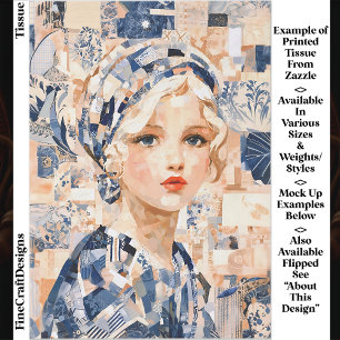 Papier Mousseline Fille blonde, patchwork bleu et crème EC2R découpa
